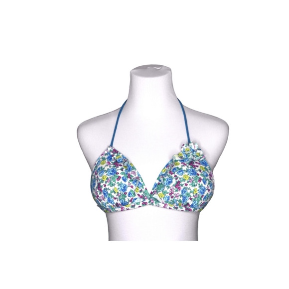 Abercrombie & Fitch Blue Floral Ruffle Push Up‎ Bikini Swim Top MEDIUM Poolcore - Picture 1 of 5